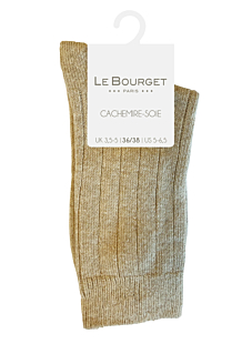 Chaussettes à larges côtes Cachemire Soie Beige T36/38