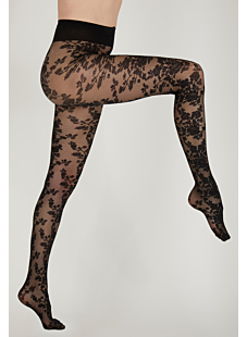 Collant dentelle florale microtulle noir Taille 1