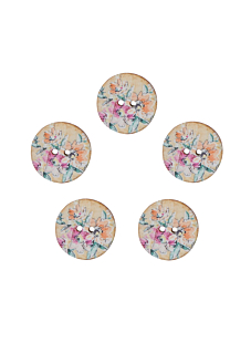 Set of 5 knopen in kokosnoot bedrukt met bloemen Ø 25 mm