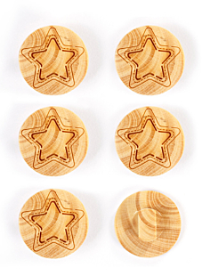 Lot de 6 boutons buis étoile à queue Ø 15 mm