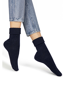 Chaussettes à revers laine cachemire marine