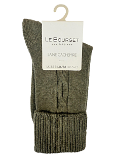 Chaussettes à revers laine cachemire vert kaki