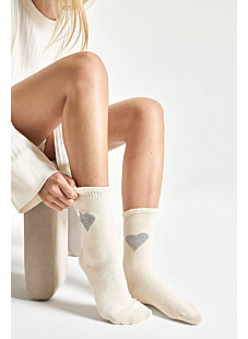 Chaussettes fantaisie coeur Coton-Alpaga Ecru