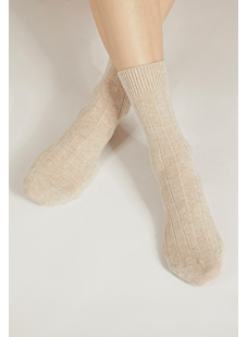 Chaussettes à larges côtes Cachemire Soie Beige chiné