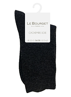 Chaussettes unies Cachemire Soie Noir chiné