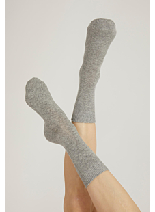 Chaussettes unies Cachemire Soie Gris chiné
