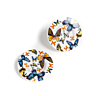 Set van 5 houten knopen, bedrukt met bloemen Ø 38 mm Wit